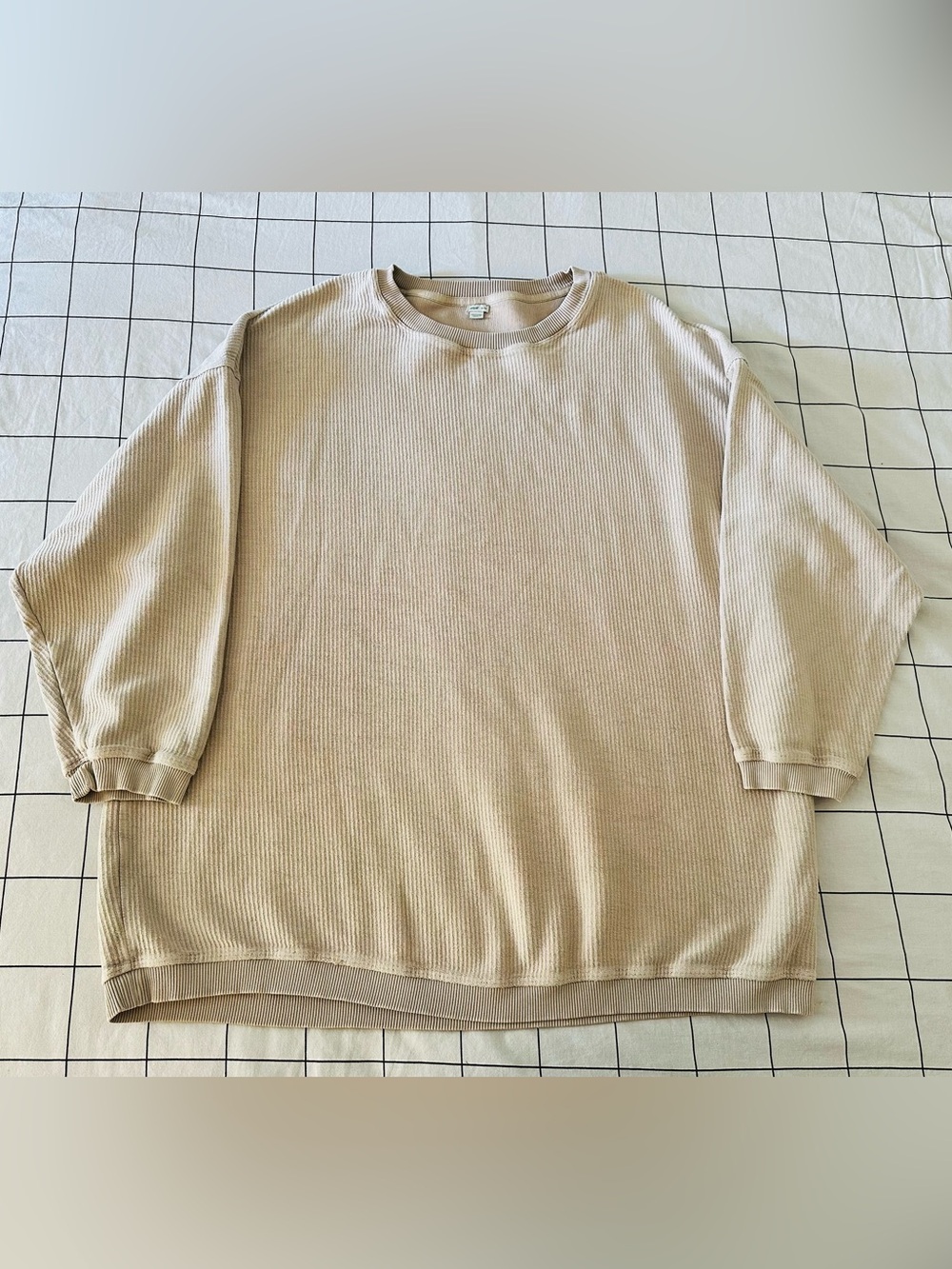 Aerie Neutral Oversized Tan Beige Ribbed Crewneck Sweater XL